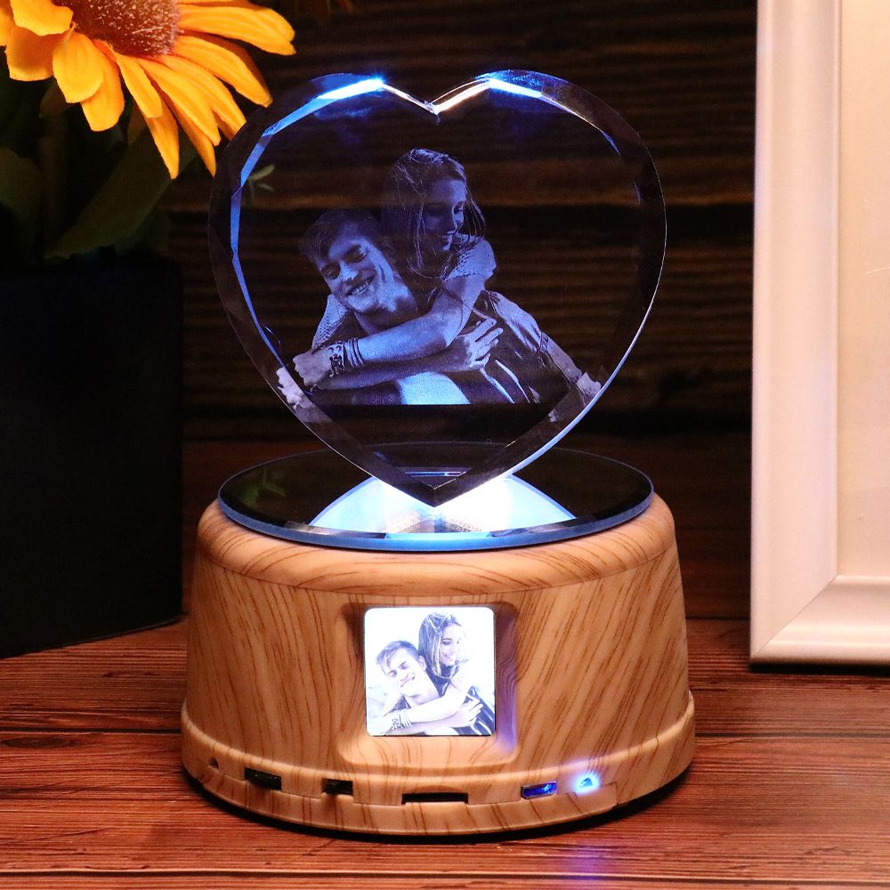 Personalized Photo Heart Diamond Crystal Lamp Bluetooth Speaker